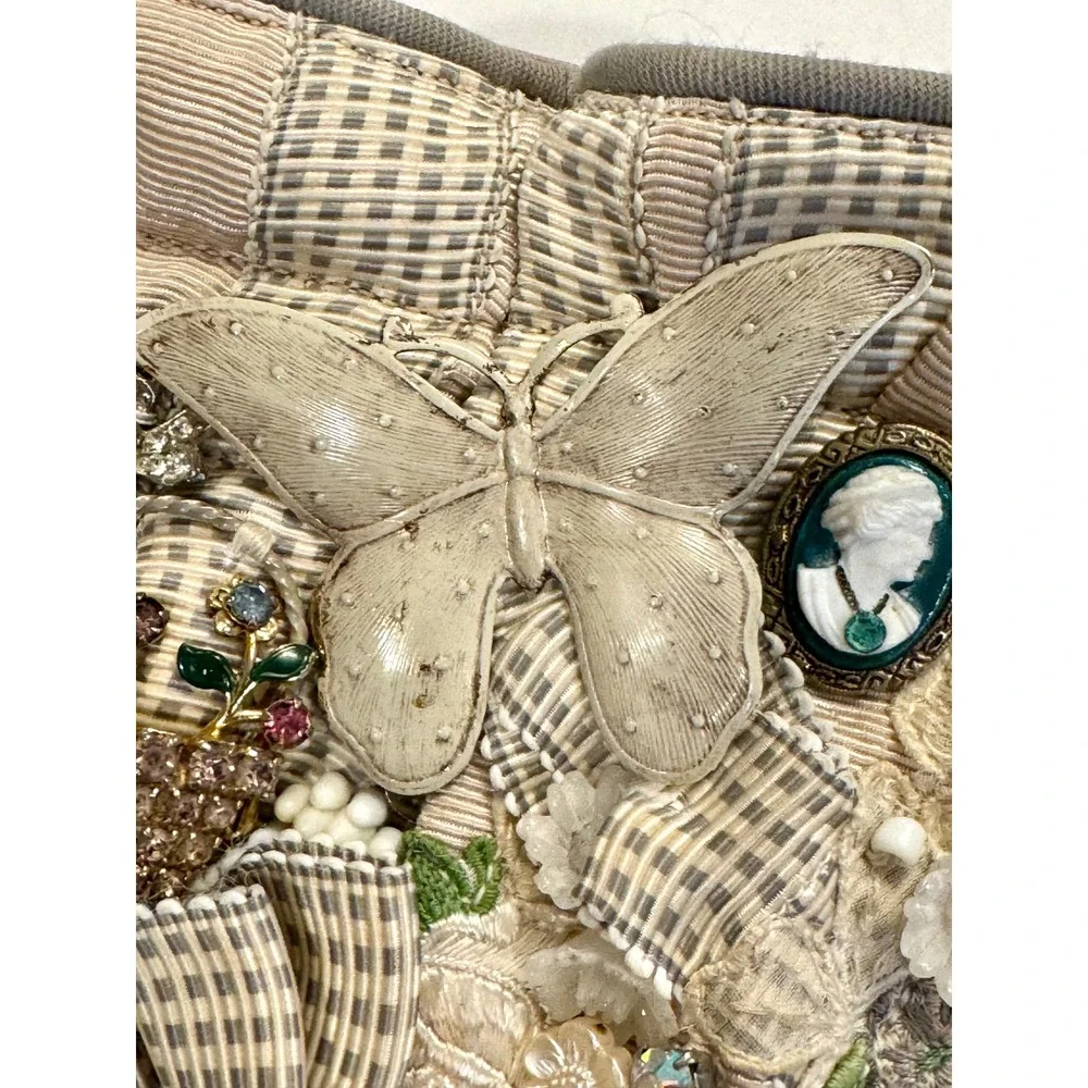 Vintage Assemblage Embellished‎ Brooch Tassel Cameo Evening Bag Clutch 11x7